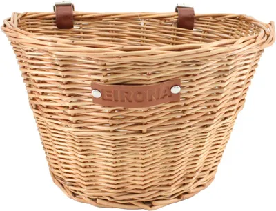 Productafbeelding van Rieten fietsmand D-vorm - Met leren riem - Bruin