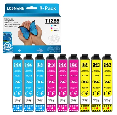 Zdjęcie produktu dla Kompatybilne wkłady do drukarki LOSMANN T1285, pasujące do modeli Epson T1282, T1283, T1284, przeznaczone do drukarek Stylus SX235W, SX230, SX125, S22, SX130, SX420W, SX425W, SX430W, BX305FW, BX305F, SX440W, SX445W (zestaw 9 sztuk)