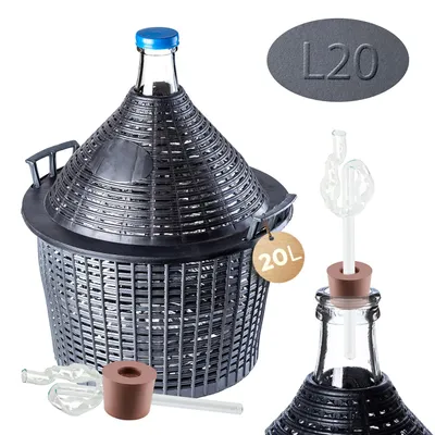 Productafbeelding van KADAX Glazen gistvatset "Alatri", gistvat met kunststofmand en gistaccessoires, rubberen afsluiting, glazen gistbuis, fles, 20 liter