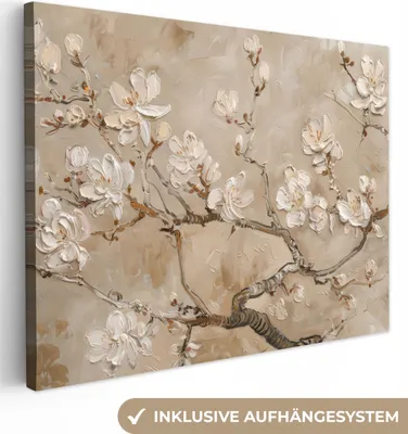 Obrázek produktu pro OneMillionCanvasses® - Obrazy na plátně - Květiny - Moderní - Béžová - Bílá - Květina, nástěnné umění, nástěnné dekorace Obývací pokoj, 80x60cm