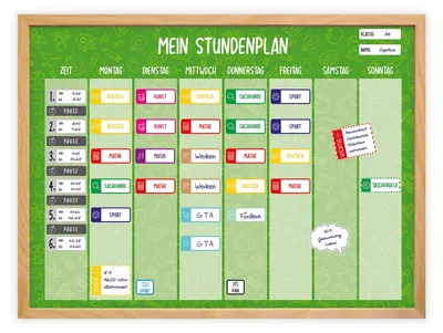 Productafbeelding van Magnetisch weekrooster, groen, met 90 magneten en een stift - weekplanner voor schoolgebruik