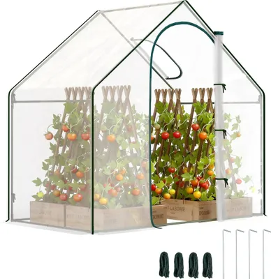 Image de Serre - Serre de jardin - Porte et fenêtre - Cadre en acier thermolaqué - Film plastique imperméable et résistant aux UV - 180 × 100 × 168 cm - Vert