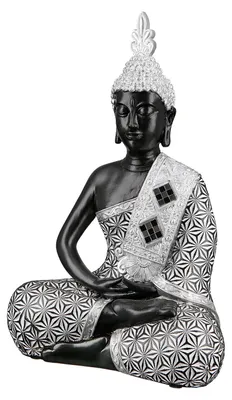 Obrázok produktu pre GILDE Figur, Buddha, "Bodha", Poly, schwarz, silberfarben, , L. 10 cm, B. 19 cm, H. 29 cm 37802