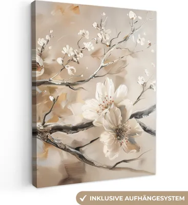 Produktbild von MuchoWow® - Leinwandbilder - Blumen - Natur - Weiß - Blüte - Abstrakt, Wandbild, Wanddeko Bilder Wohnzimmer, 30x40cm