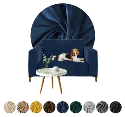 Produktbild von Elastischer Velours-Bezug für 1-Sitzer Sofa, Couch oder Schlafsofa in Dunkelblau – Schonbezug