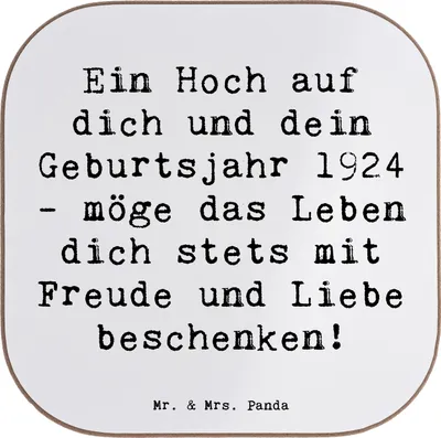 Produktbild von Mr. & Mrs. Panda Untersetzer für Gläser Spruch 1924 Geburtstag - Weiß - Geschenk, Happy Birthday, gläseruntersetzer, besondere Erinnerung, Coaster, Geschenke, Tasse