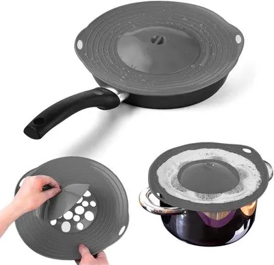 Produktbild von Topfabdeckung mit Überkochschutz Silikon, Überkochschutz und Sprühschutz von Silikon, Spritzschutz, Pfanne, für Töpfe und Pfannen zwischen Ø 15-25 cm, Deckel zum Schutz vor Überkochung