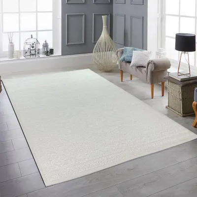 Zdjęcie produktu dla Elegancki dywan z recyklingu z ozdobnym wzorem Ponadczasowy design wygląd Łatwy w pielęgnacji w kolorze kremowym Rozmiar - 200 x 290 cm