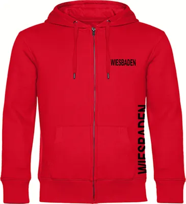 Produktbild von multifanshop Kapuzen Sweatshirt Jacke - Wiesbaden - Brust & Seite, rot, Größe L