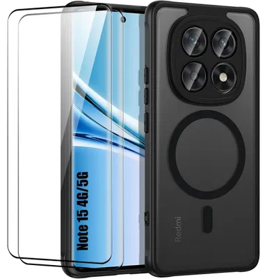 Image de Coque + 2 Verres Trempés pour Xiaomi Redmi Note 15 5G/4G, avec Cercle Magnétique - Noir
