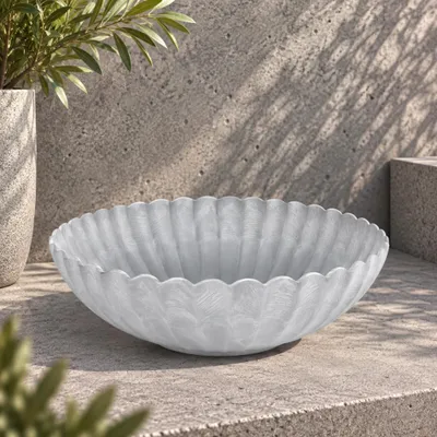 Immagine prodotto di Ciotola rotonda ondulata per piante da esterno grigio marmorizzato 22 cm