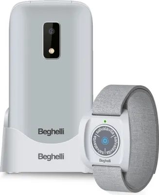 Produktbild von Beghelli SLV30 Plus Graues Seniorentelefon mit GPS-SOS-Taste und Armband