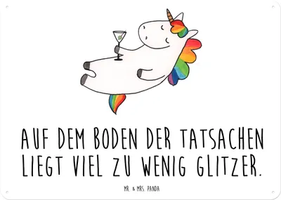 Produktbild von Mr. & Mrs. Panda Metallschild Einhorn Cocktail DIN A5 - Weiß - Geschenk, tafel, Freundin, Türschild, Spruch, Sekt, Magnetschild, Wandbild, Einhörner, Schild, Blechtafel