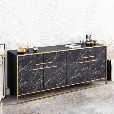 Produktbild von Skye Decor, Polka - Black, Konsole, Gold, 100 % MELAMINBESCHICHTETE SPANPLATTEN, 179,9 x 47,3 x 75 cm