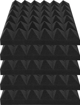 Image de SucceBuy Panneaux acoustiques en mousse, lot de 36, 30,5 x 30,5 x 5 cm, panneaux muraux insonorisants en forme de pyramide pour les murs et plafonds de studio, noir