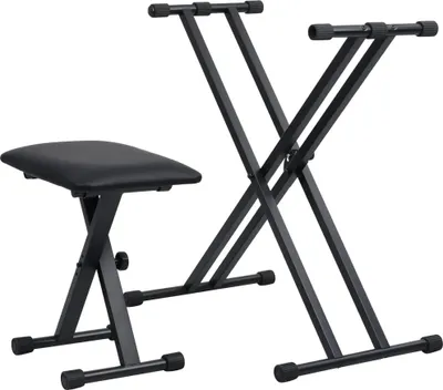 Produktbild von vidaXL Doppelstrebiger Keyboard-Ständer und Hocker Set Schwarz