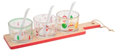 3er-Set Gläser mit Bambus-Sockel, 28 x 8 cm, Weihnachtsdeko