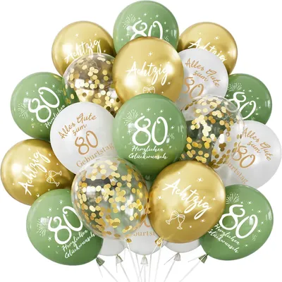 Productafbeelding van Decoratiepakket voor 80ste Verjaardag - 24 Ballonnen in Groen en Goud