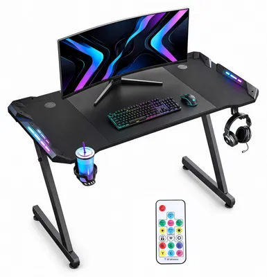 Obrázok produktu pre Herný stôl ISOISL, 120x60 cm, tvar Z, s RGB LED osvetlením, držiakom na nápoje a slúchadlá