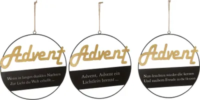 Produktbild von Dekoring Advent mit 3 Sprüchen sortiert | 35 cm | Schwarz Gold | 15573