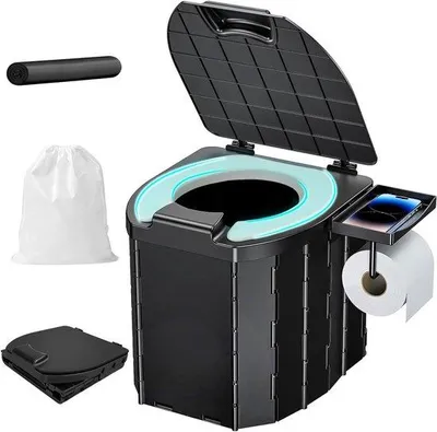 Productafbeelding van Draagbaar Toilet - Kampeer WC - Outdoor Activiteiten - Met Papierhouder - Tot 200 kg - Zwart