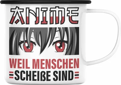 Produktbild von TRENDATION Anime Emaille Tasse Geschenk Spruch Emaille Emaille Tasse (Schwarz)