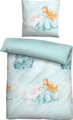 Produktbild von Biberna Feinbiber-Bettwäsche Prinzessin und Einhorn, Größe 135x200 cm, ciel
