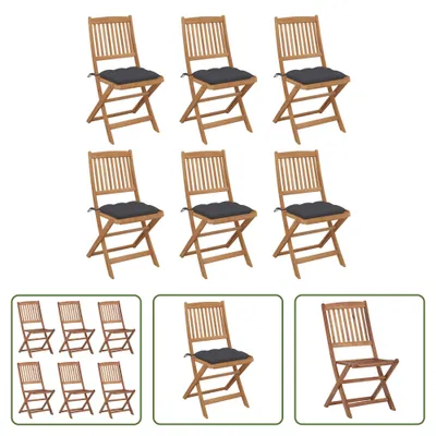 Produktbild von The Living Store Klappbare Gartenstühle 6 Stk. mit Kissen Massivholz Akazie