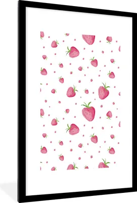 Produktbild von MuchoWow® Gerahmtes Poster Erdbeere - Obst - Weiß - Aquarell 60x90 cm - Poster mit Schwarzem Bilderrahmen Wandposter Rahmen Foto Bilder - Dekoration - Wandposter Wohnzimmer - Hochwertig