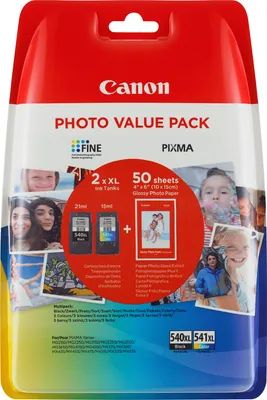 Produktbild von Tinte Canon PG-540XL + CL-541XL Value Pack, 21ml schwarz +15ml Farbe, inkl. Fotopapier