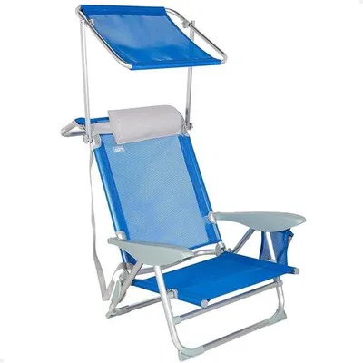 Produktbild von Famanu Strandstuhl mit Parasol und Kissen - Faltbar - 5 Positionen - Max. 110 kg - 46,5 x 43,5 x 65 cm