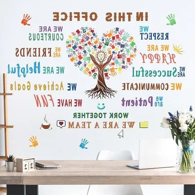 Obrázok produktu pre Samolepky na stenu typu „Peel and Stick“ s motívmi zameranými na tímovú prácu a motiváciu, vhodné do tried a kancelárií, 50 x 70 cm, biele