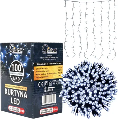 Zdjęcie produktu dla Kurtyna Świetlna LED Sople 100 Diód, Zimny Biały, 3m, 6W Energooszczędna, Zasilanie Sieciowe