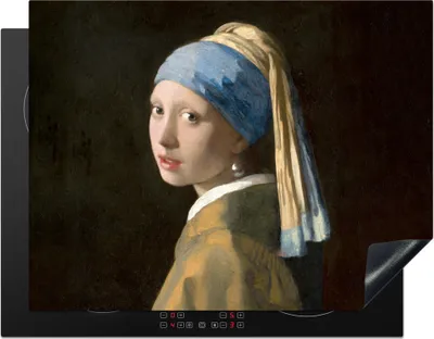 Produktbild von KitchenYeah© Herdabdeckplatte Mädchen mit Perlenohrring - Gemälde - Alte Meister - Vermeer , 77x59cm, Küche Deko, Glaskeramikkochfeld Herdabdeckung, Abdeckplatte fùr Kochfeld