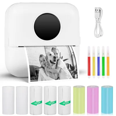 Image de Imprimante photo portable - Imprimante thermique sans fil - Bluetooth - 200 dpi - Noir et blanc pour smartphone