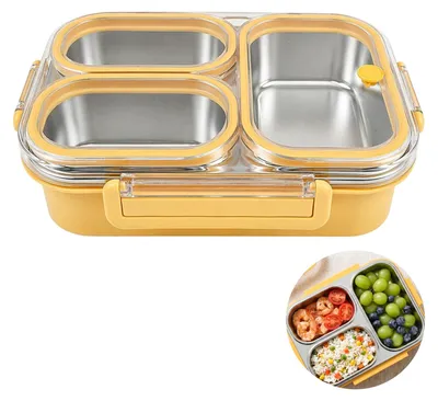 Bento-Box aus Edelstahl, 3 Fächer, 1000 ml, auslaufsicher