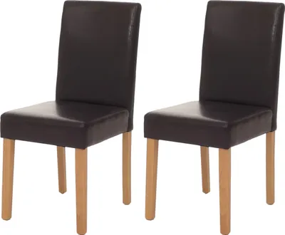 Immagine prodotto di set di 2 sedie per sala da pranzo Sedia da cucina Littau ~ Similcuoio, marrone, gambe chiare