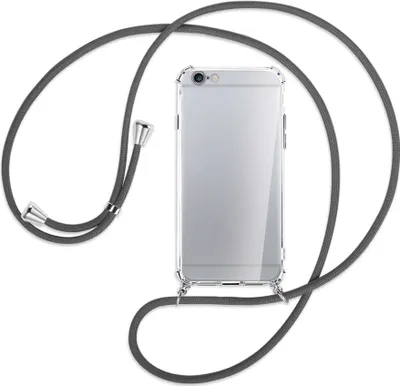 Produktbild von Handykette Backcover-Schutzhülle mit Band (Metall silberfarben) für Apple iPhone 6 / 6S - dunkelgrau