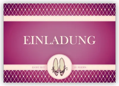 Produktbild von Schicke Party Einladungskarte mit Cinderella Schuhen in lila: Einladung es ist Zeit zu feiern