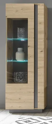 Produktbild von Vitrine "Louna" in Eiche Artisan und grau Schrank 60x194 cm mit Soft-Close