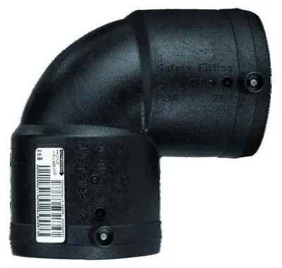 Immagine prodotto di ALIAXIS, raccordo di saldatura elettrica a 90°, diametro 110 mm, SDR11, pressione nominale 16 bar (acqua/10 bar gas), materiale PE 100-RC, confezione da 1 pezzo.