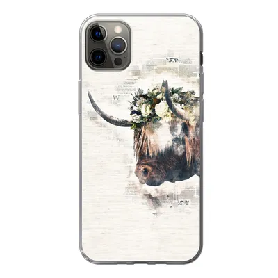 Produktbild von MuchoWow® Handyhülle Schutzhülle Hülle für iPhone 13 Pro Max Schottischer Highlander - Rauch - Blumen Silikon Softcase Handy Hülle - Mobiltelefon