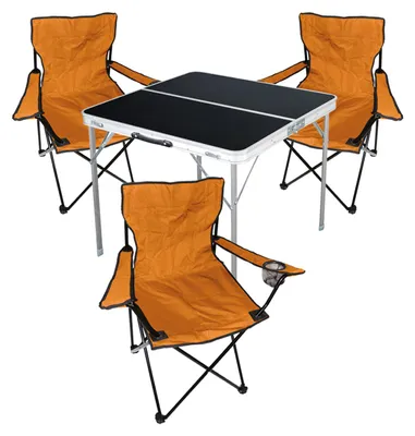 4-teiliges Campingmöbel Set orange Tisch + 3 Campingstühle mit Tasche