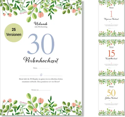 Immagine prodotto di Frank Paperman® | regali per il 30° anniversario di matrimonio | anniversario di matrimonio | matrimonio perlato |  di anniversario di matrimonio | floreale | prestampato formato DIN A4