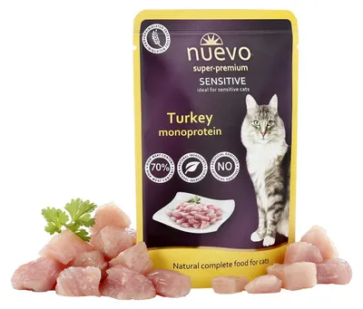 Obrázok produktu pre Nuevo Cat Adult Sensitive Turkey Monoprotein 16 x 85g - kapsičky pre mačky s morčacím