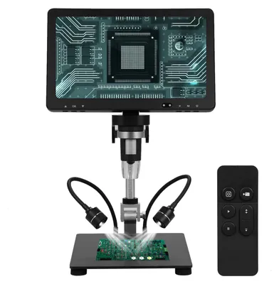 Produktbild von DM12 Digitales Loetmikroskop, 1500 x, 10,1 Zoll IPS-Bildschirm, Foto-/Videomikroskop, Muenzmikroskopkamera mit 8 LED-Leuchten, Windows-kompatibel