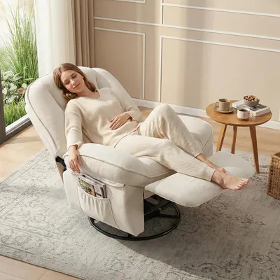 Produktbild von Sweiko Relaxsessel, Drehbarer Schaukel- und Liegestuhl mit Tiefer Sitzfläche, Dickem Rückenpolster, Einfacher Montage, Creme
