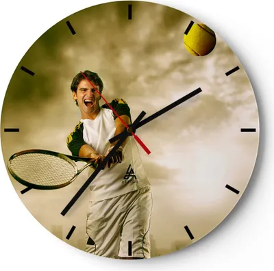 Produktbild von Wanduhr - Rund - Glasuhr - Aktivität Ball Wettbewerb - 40x40cm - Schleichendes Uhrwerk - Lautlos - zum Aufhängen bereit - Dekoration Modern - Wanddekoration aus Glas - C3AR40x40-2107