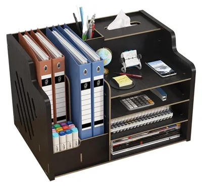 Immagine prodotto di Organizzatore da scrivania in legno, grande capacità, per documenti A4 e quaderni, colore nero