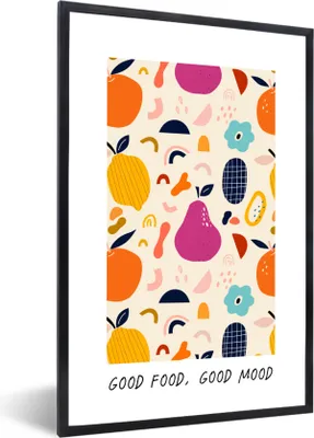 Produktbild von MuchoWow® Gerahmtes Poster Gutes Essen, gute Laune - Sprichwörter - Zitate - Essen 60x90 cm - Poster mit Schwarzem Bilderrahmen Wandposter Rahmen Foto Bilder - Kunst